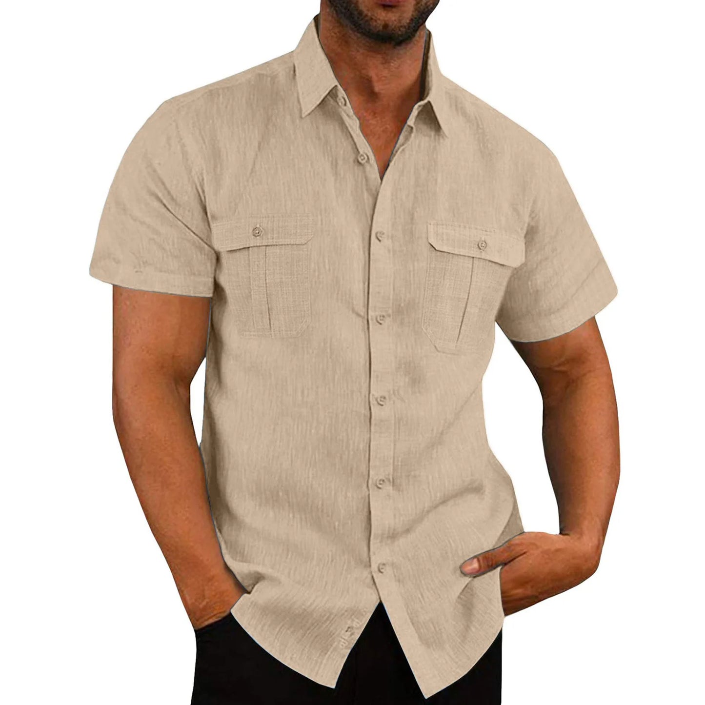 Men's Cotton Linen Short-Sleeve Shirt