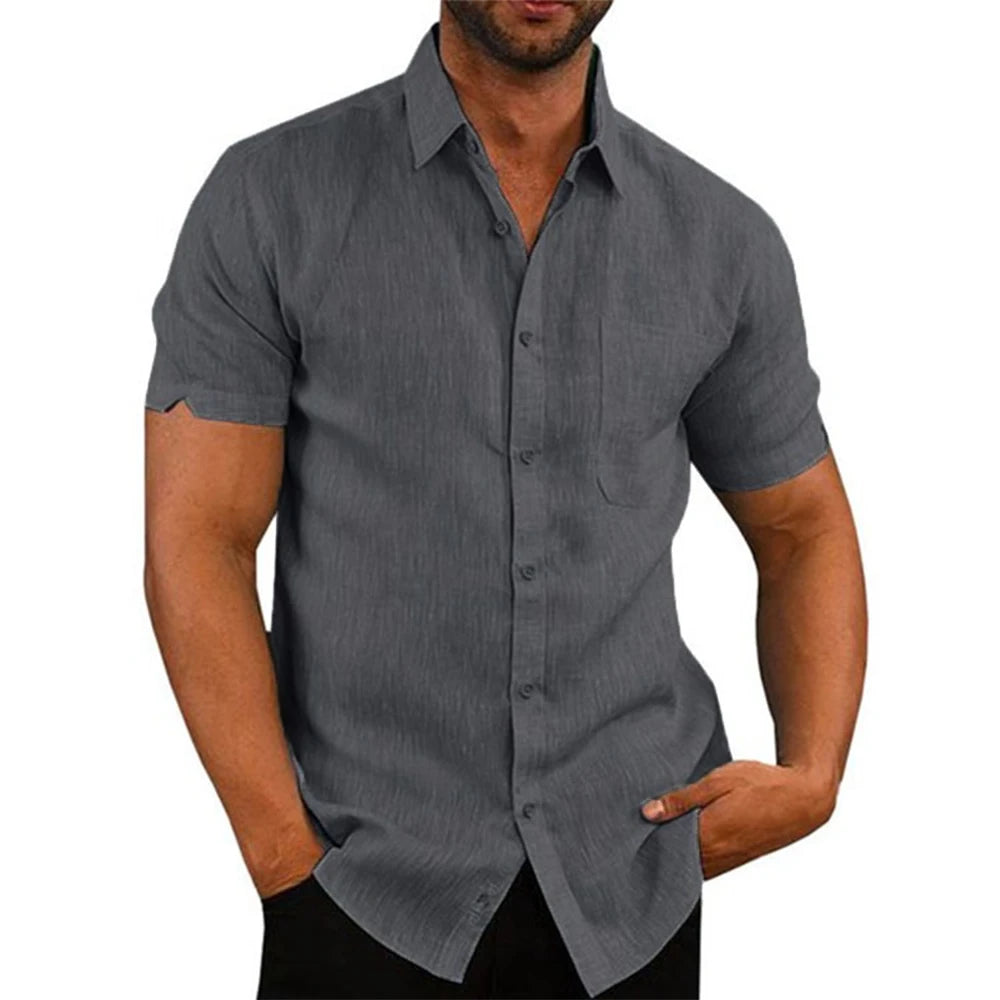 Men's Cotton Linen Short-Sleeve Shirt