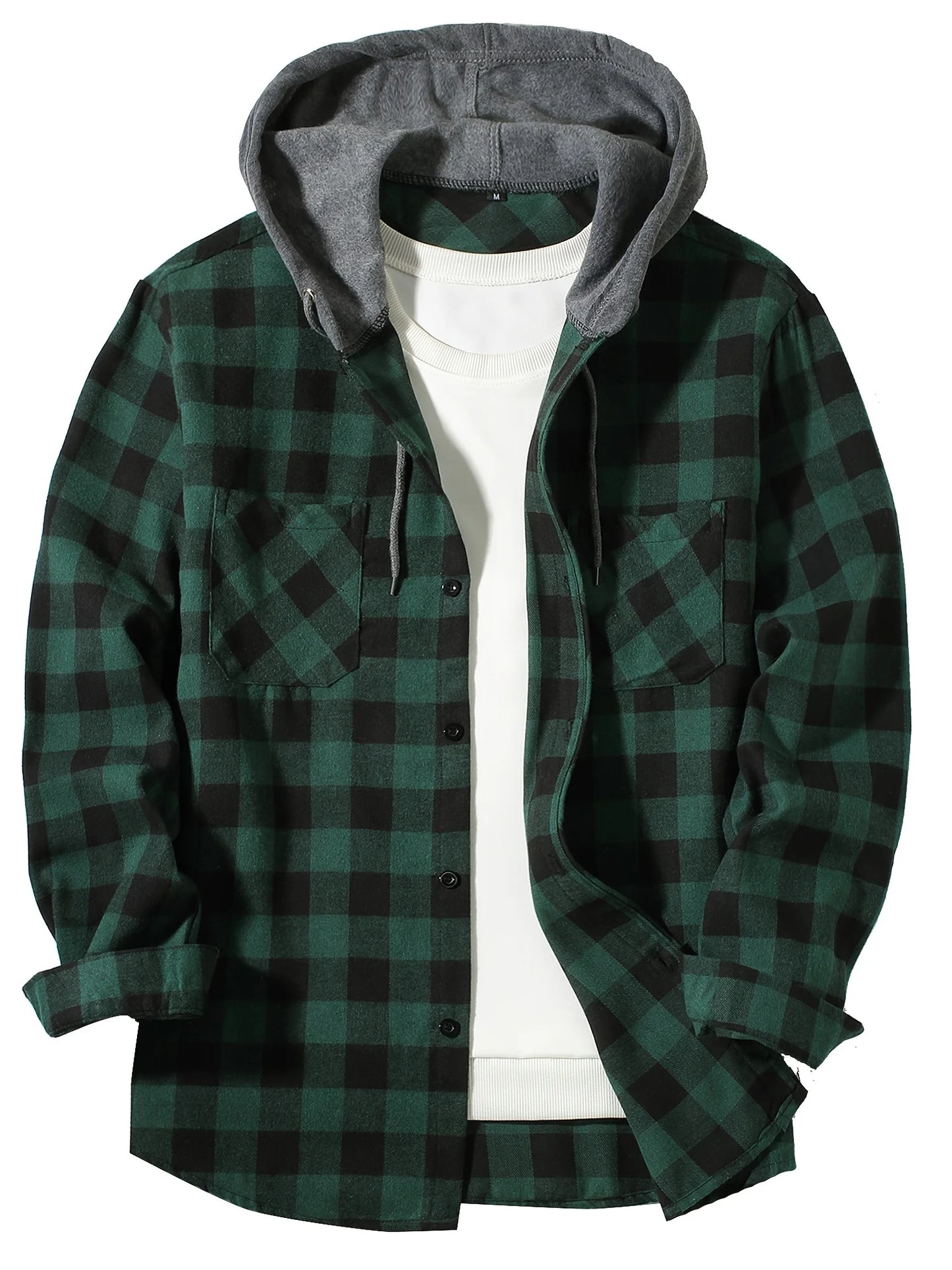 Men's Loose Plaid Hooded Shirt