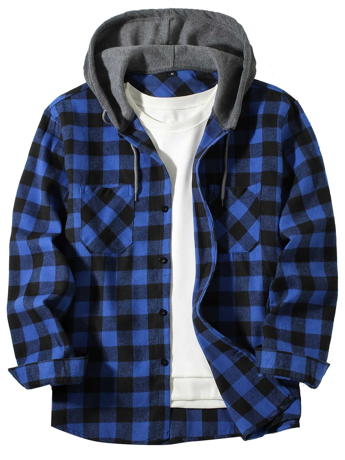 Men's Loose Plaid Hooded Shirt