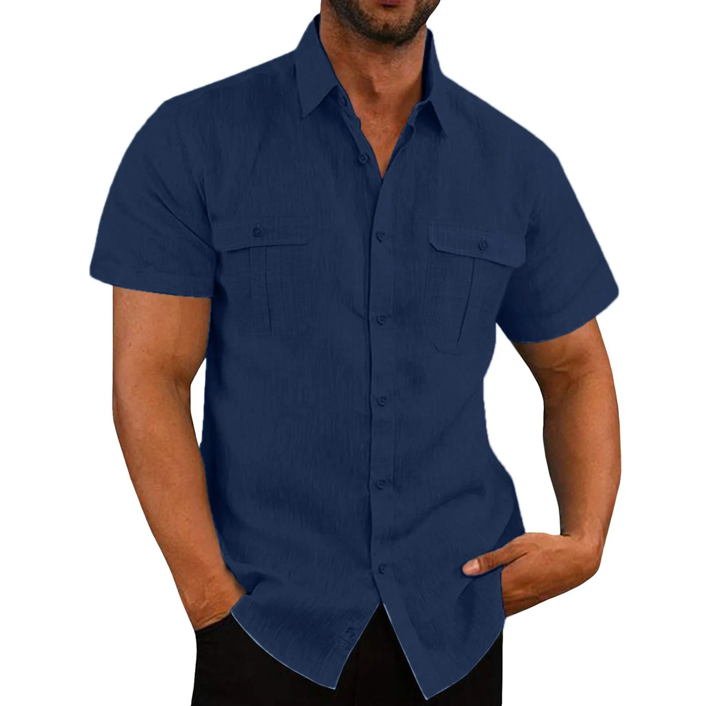 Men's Cotton Linen Short-Sleeve Shirt