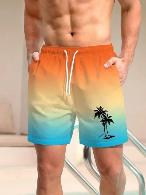 Men’s 3D Coconut Tree Print Swim Shorts