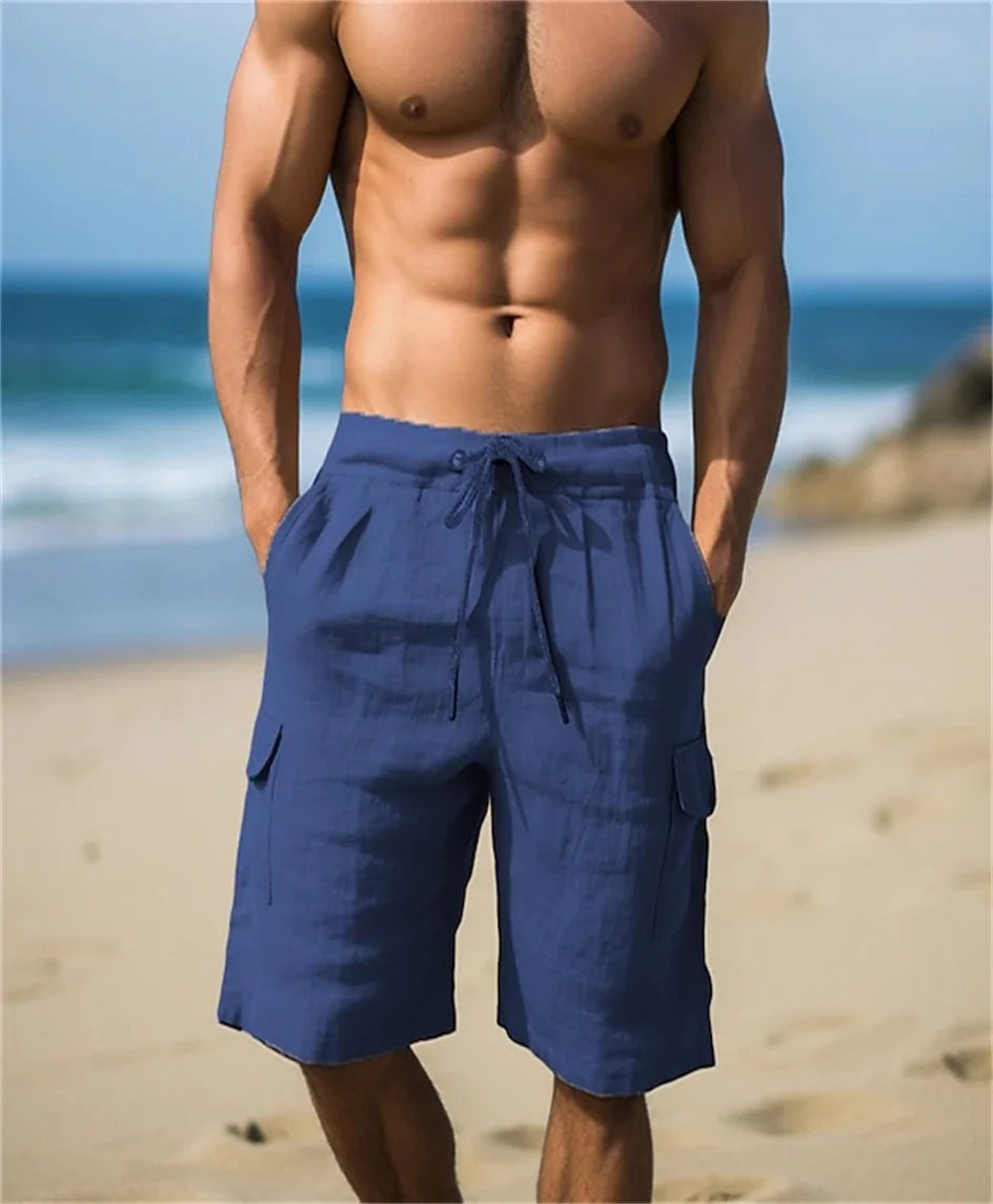 Men’s Linen Cargo Shorts with Drawstring Waist