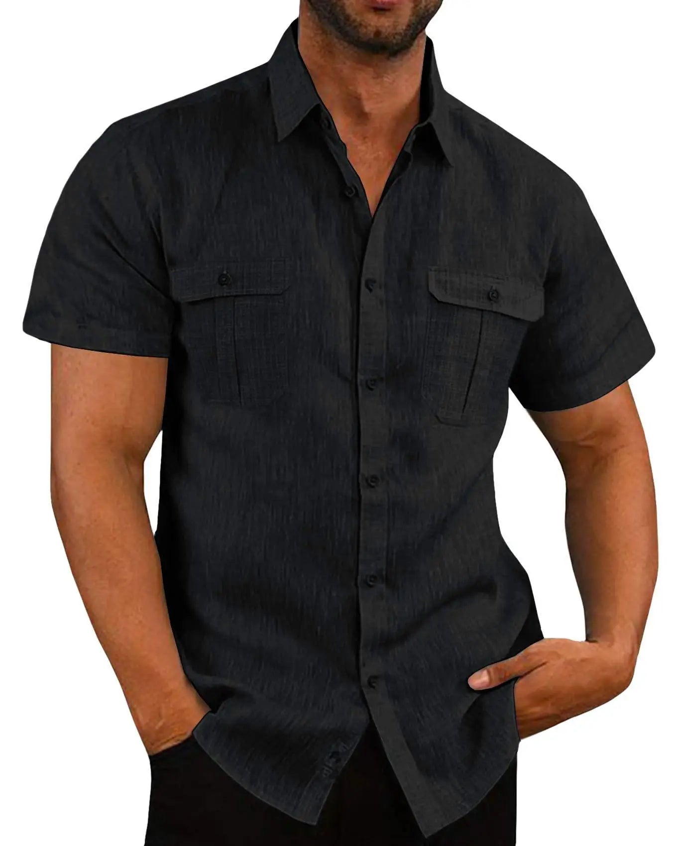 Men's Cotton Linen Short-Sleeve Shirt