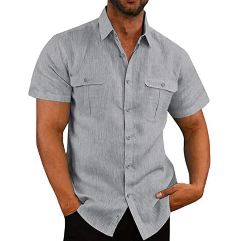Men's Cotton Linen Short-Sleeve Shirt