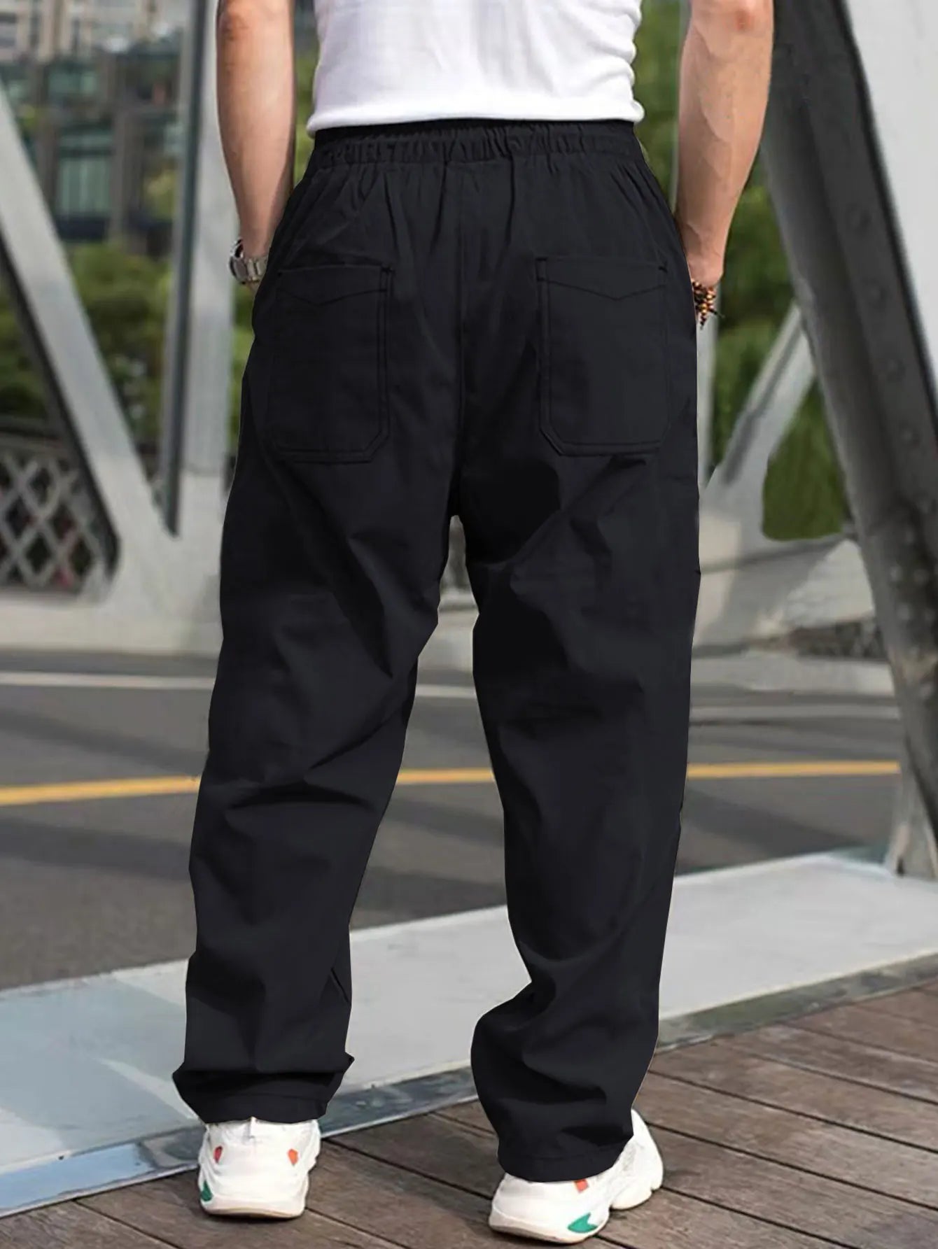 Men’s Drawstring Waist Cargo Pants – Casual Straight-Leg Trousers