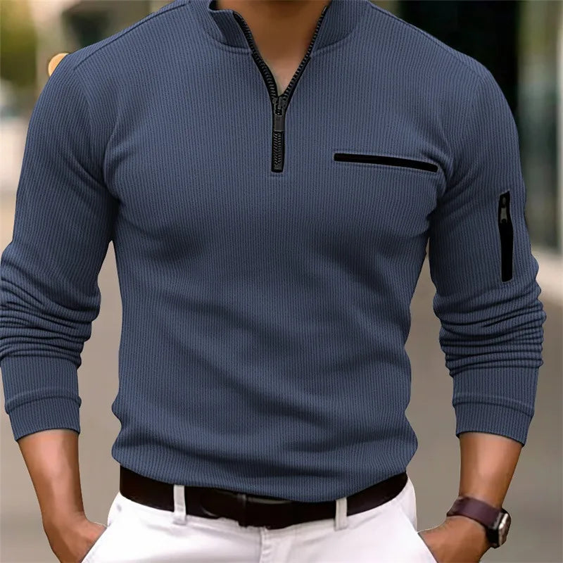 Men’s Striped Zipper Polo