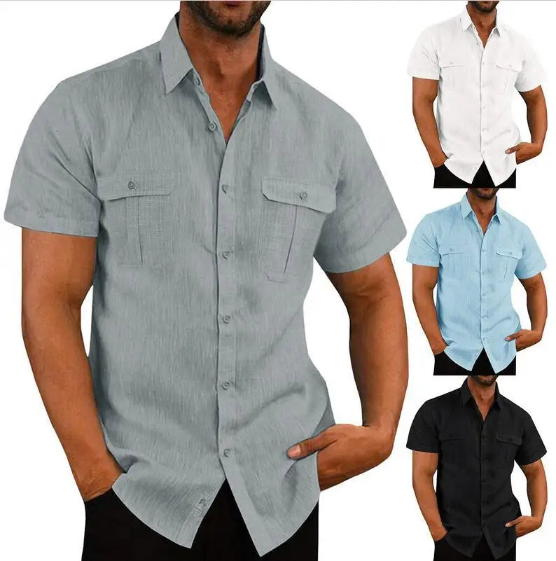 Men's Cotton Linen Short-Sleeve Shirt