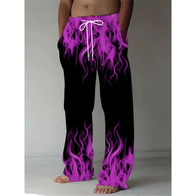 Men's Retro Flame Print Pants