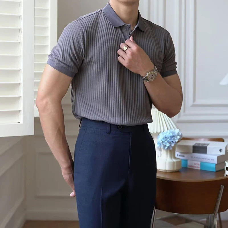 Ribbed Textured Polo Shirt