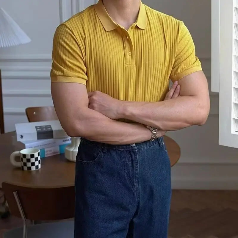 Ribbed Textured Polo Shirt