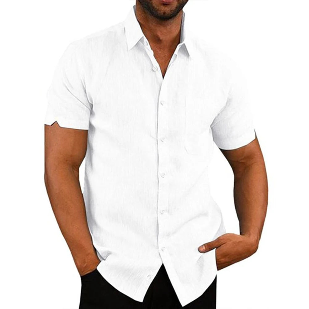 Men's Cotton Linen Short-Sleeve Shirt