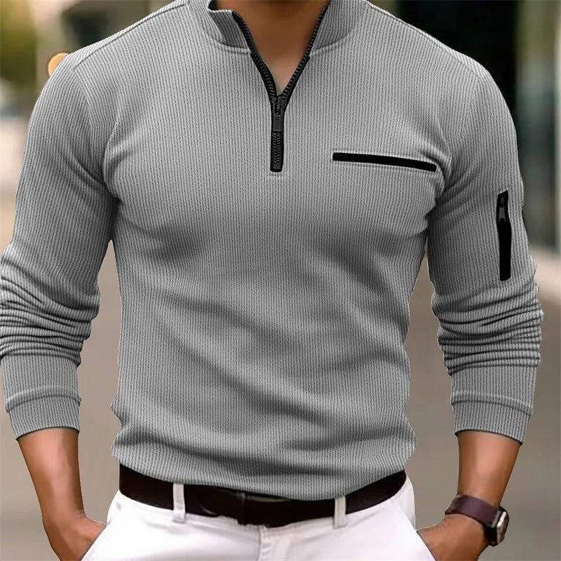 Men’s Striped Zipper Polo