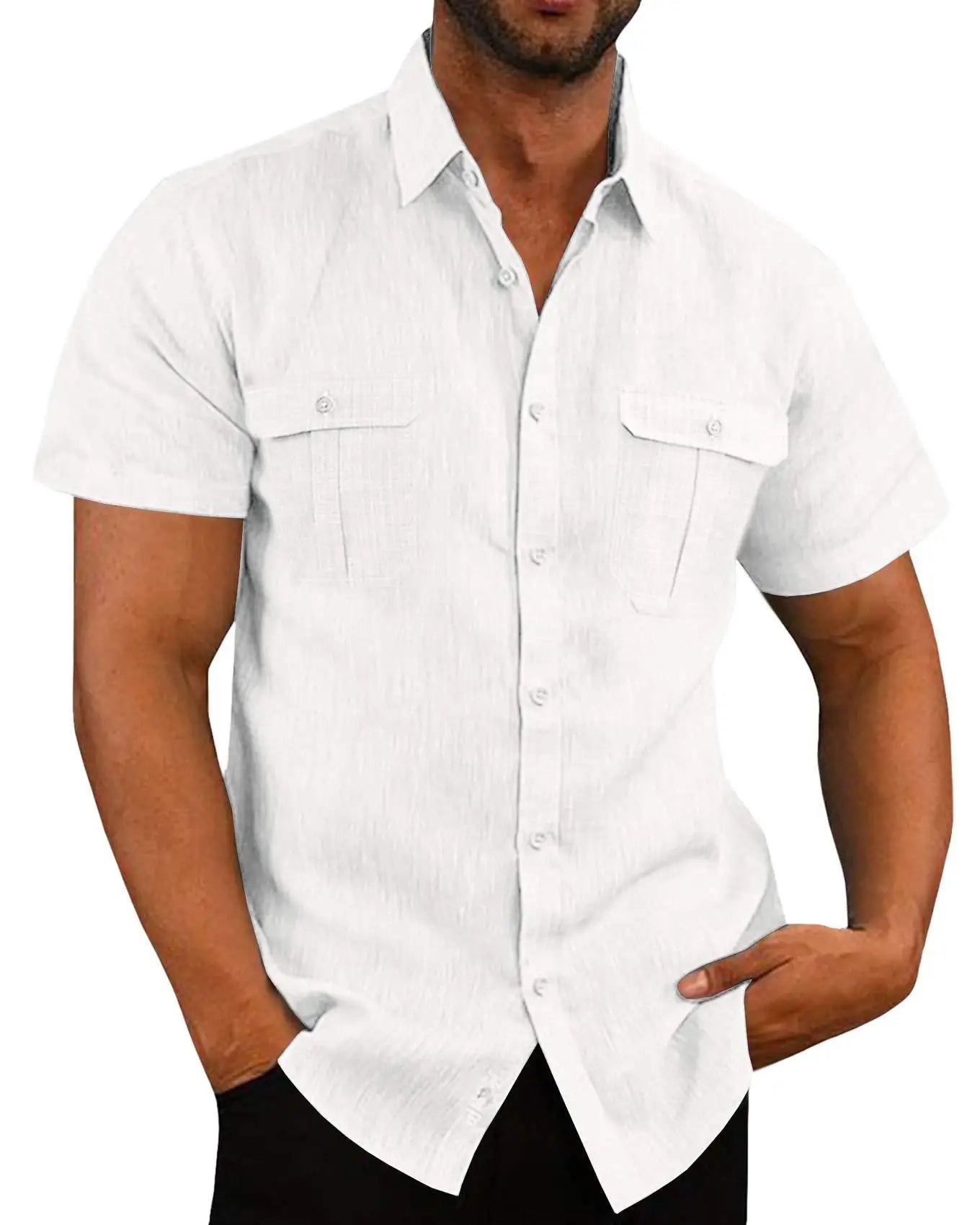 Men's Cotton Linen Short-Sleeve Shirt