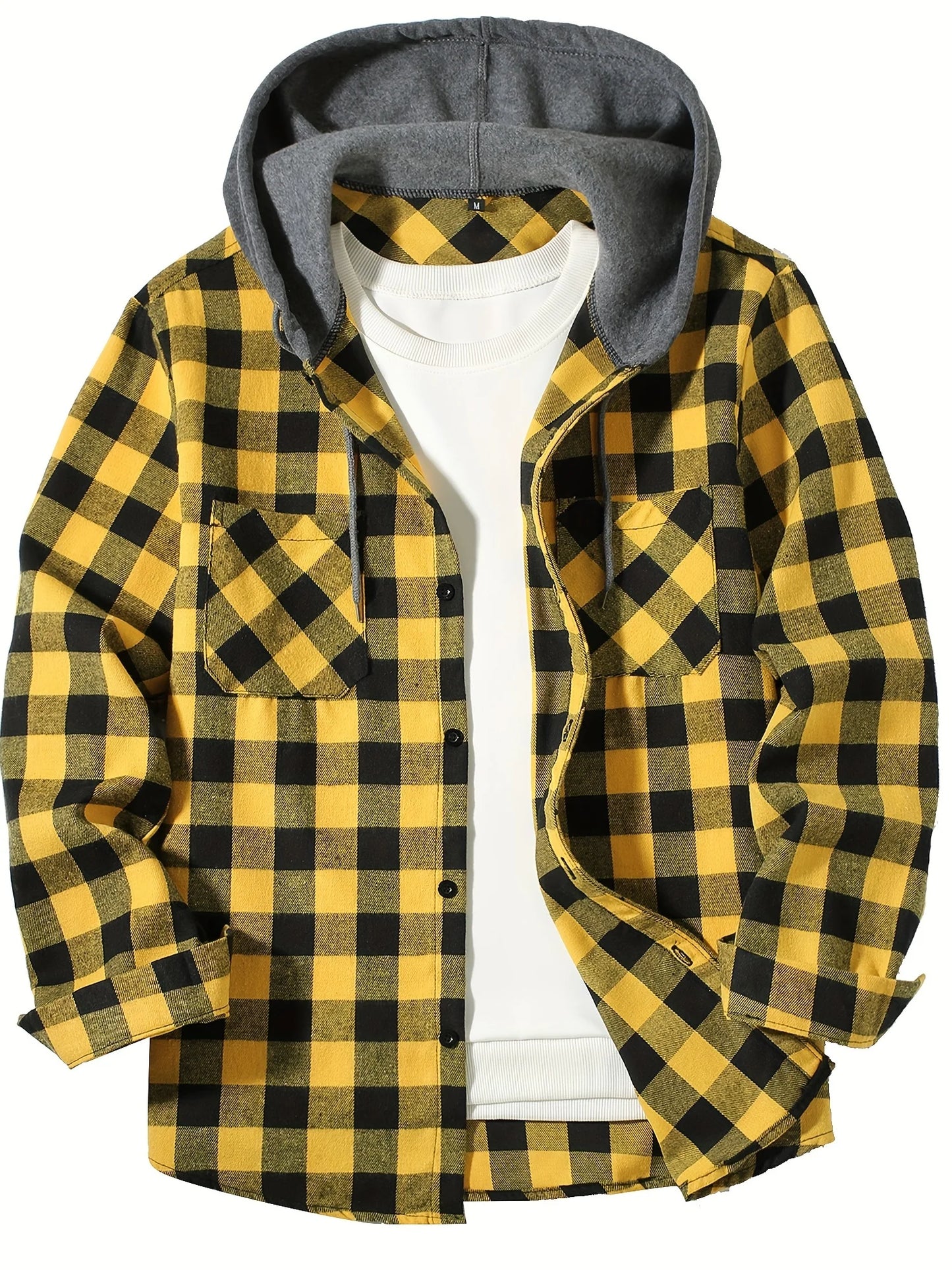 Men's Loose Plaid Hooded Shirt