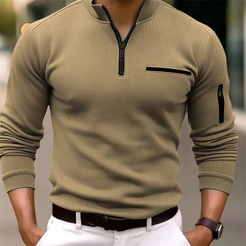 Men’s Striped Zipper Polo