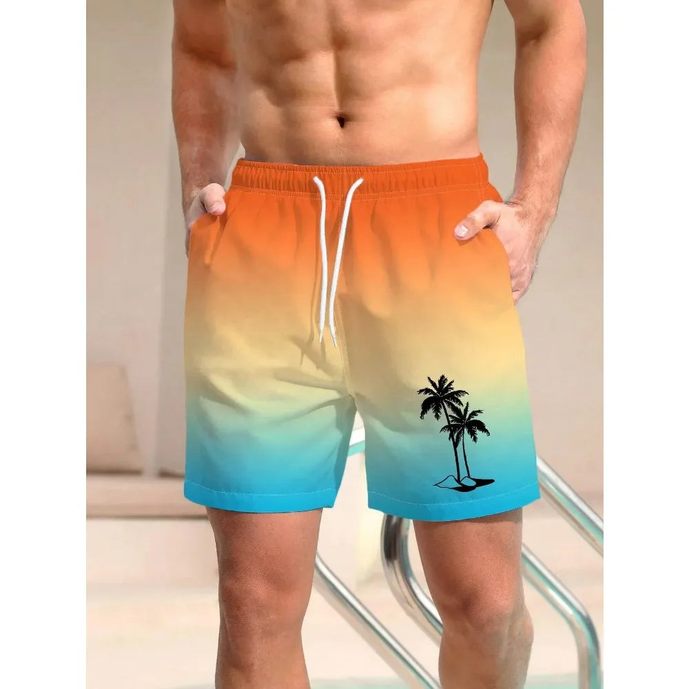 Men’s 3D Coconut Tree Print Swim Shorts
