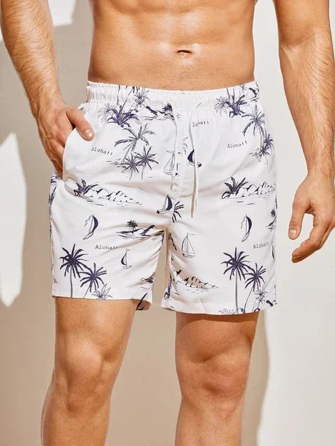 Men’s 3D Coconut Tree Print Swim Shorts