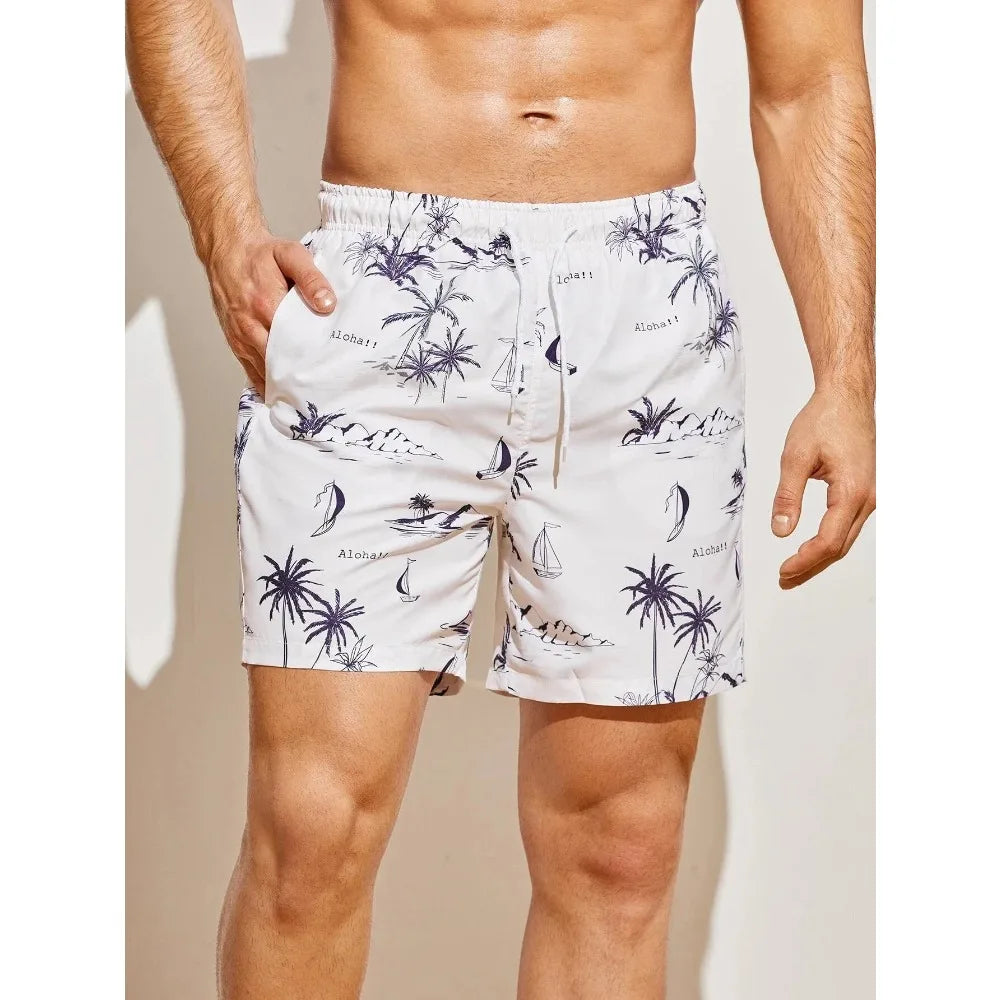 Men’s 3D Coconut Tree Print Swim Shorts