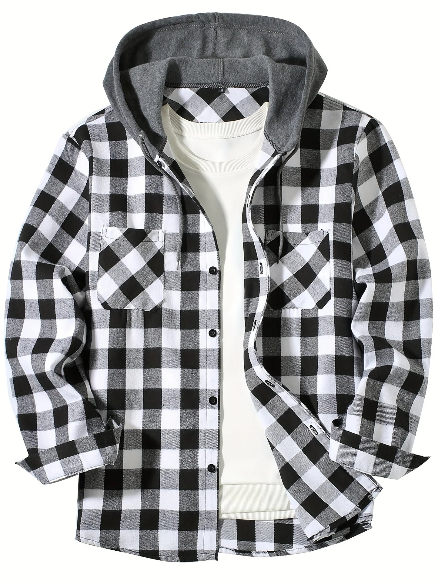 Men's Loose Plaid Hooded Shirt