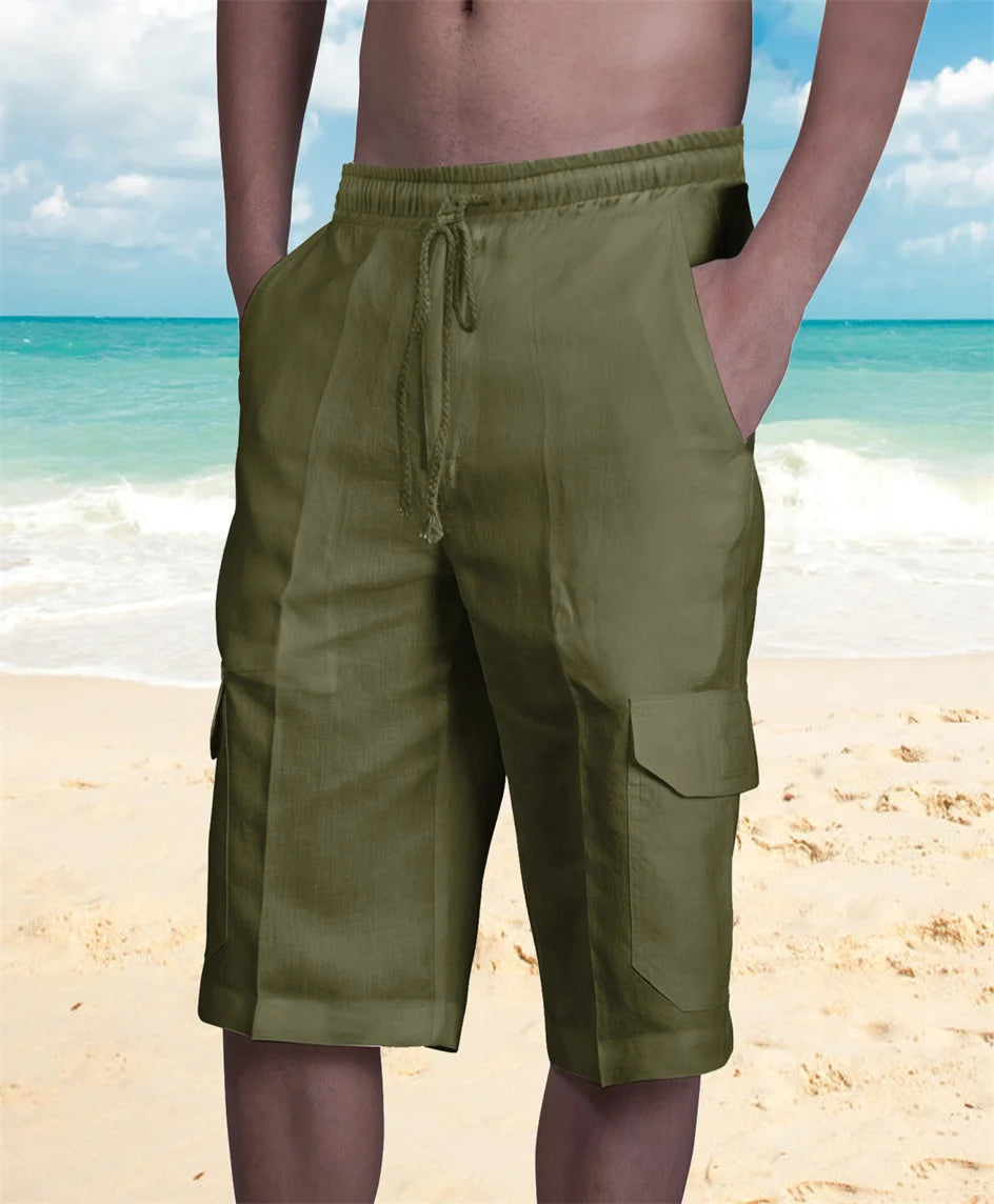 Men’s Linen Cargo Shorts with Drawstring Waist