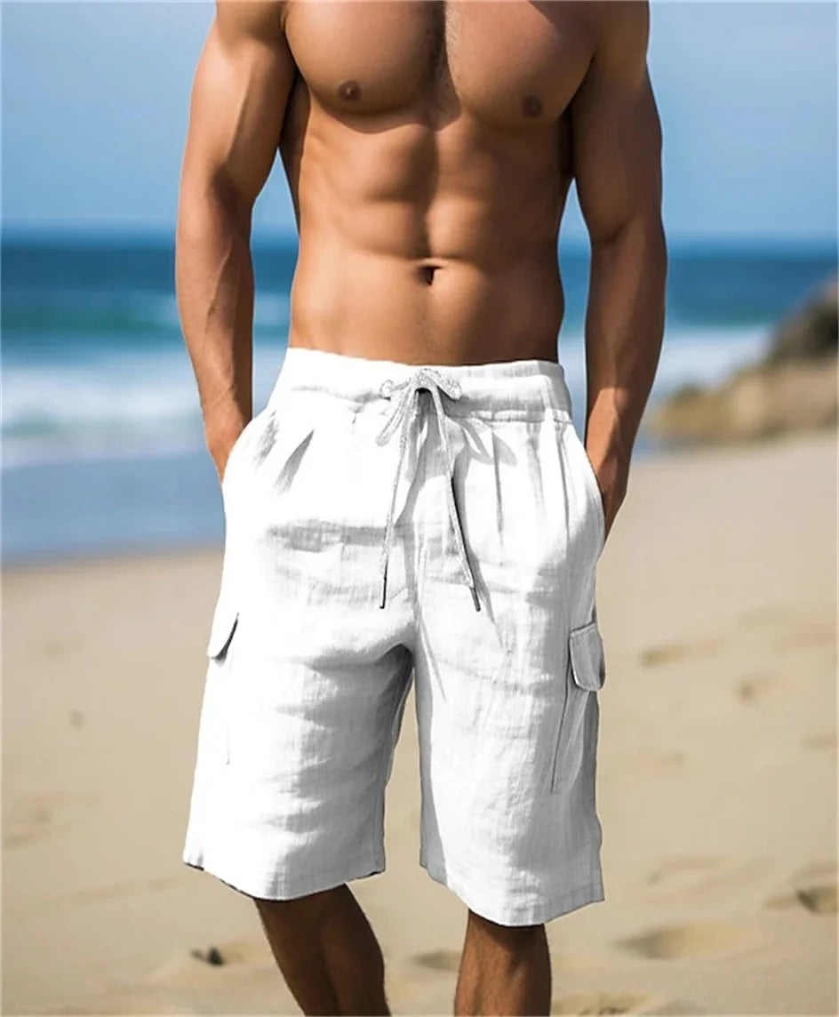 Men’s Linen Cargo Shorts with Drawstring Waist