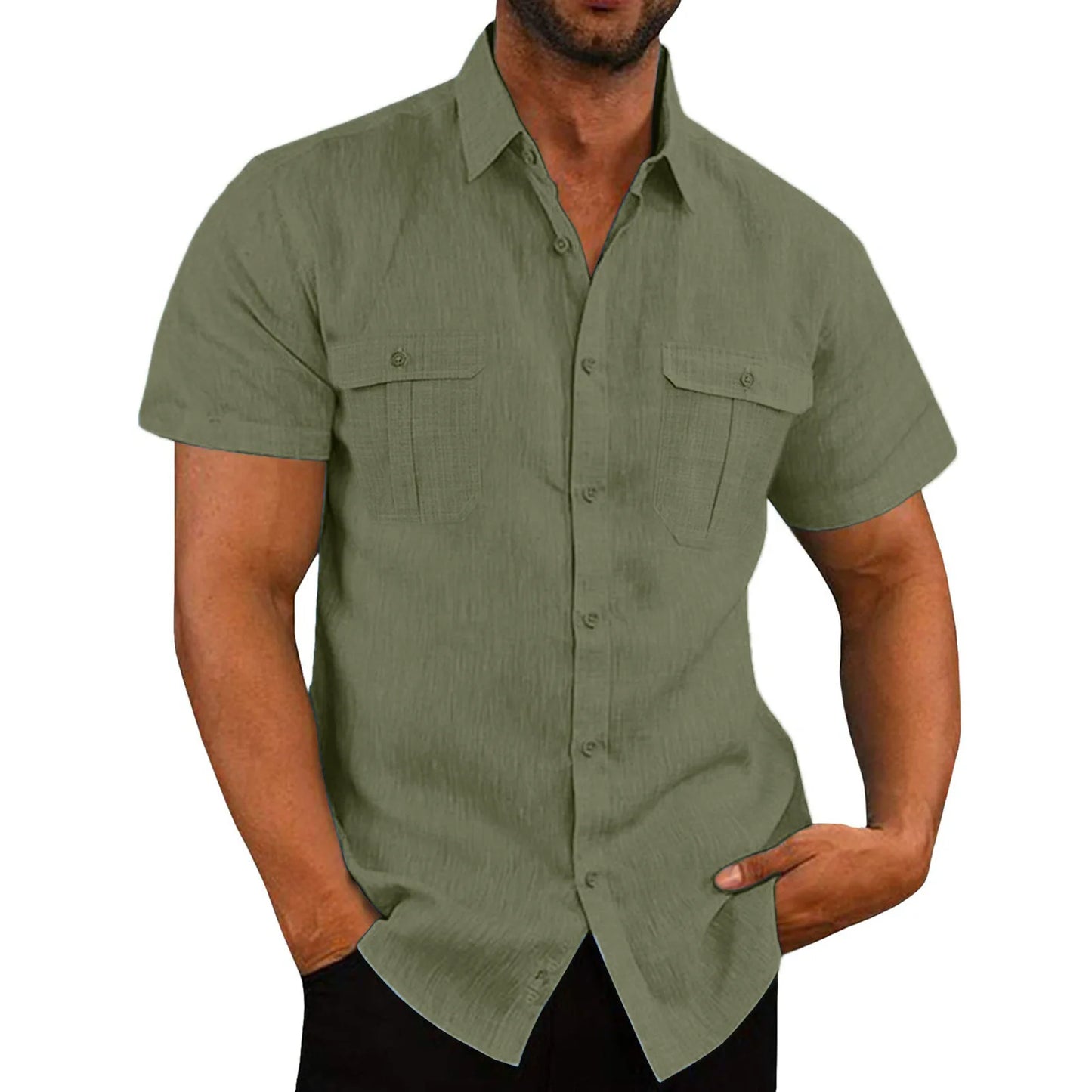Men's Cotton Linen Short-Sleeve Shirt