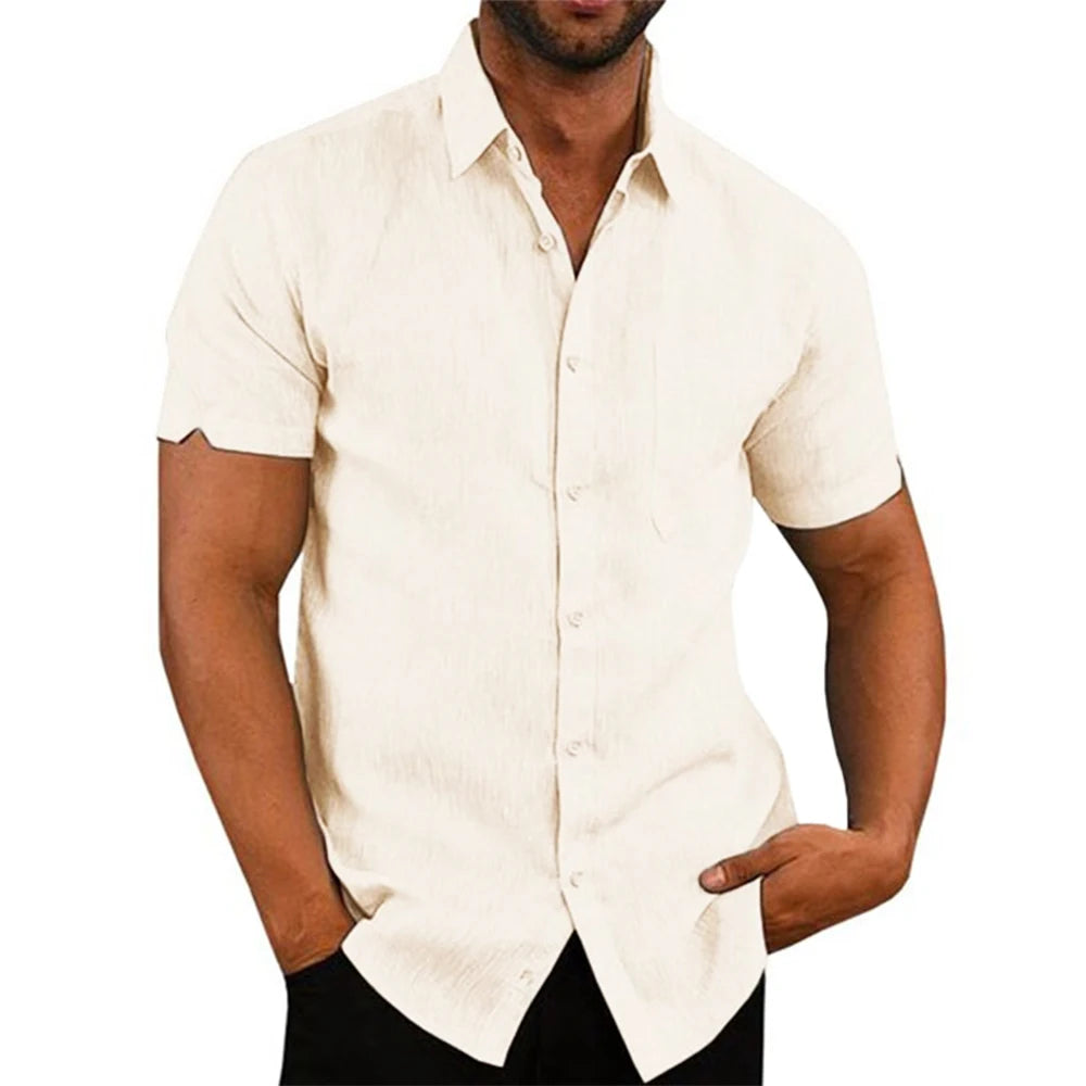Men's Cotton Linen Short-Sleeve Shirt