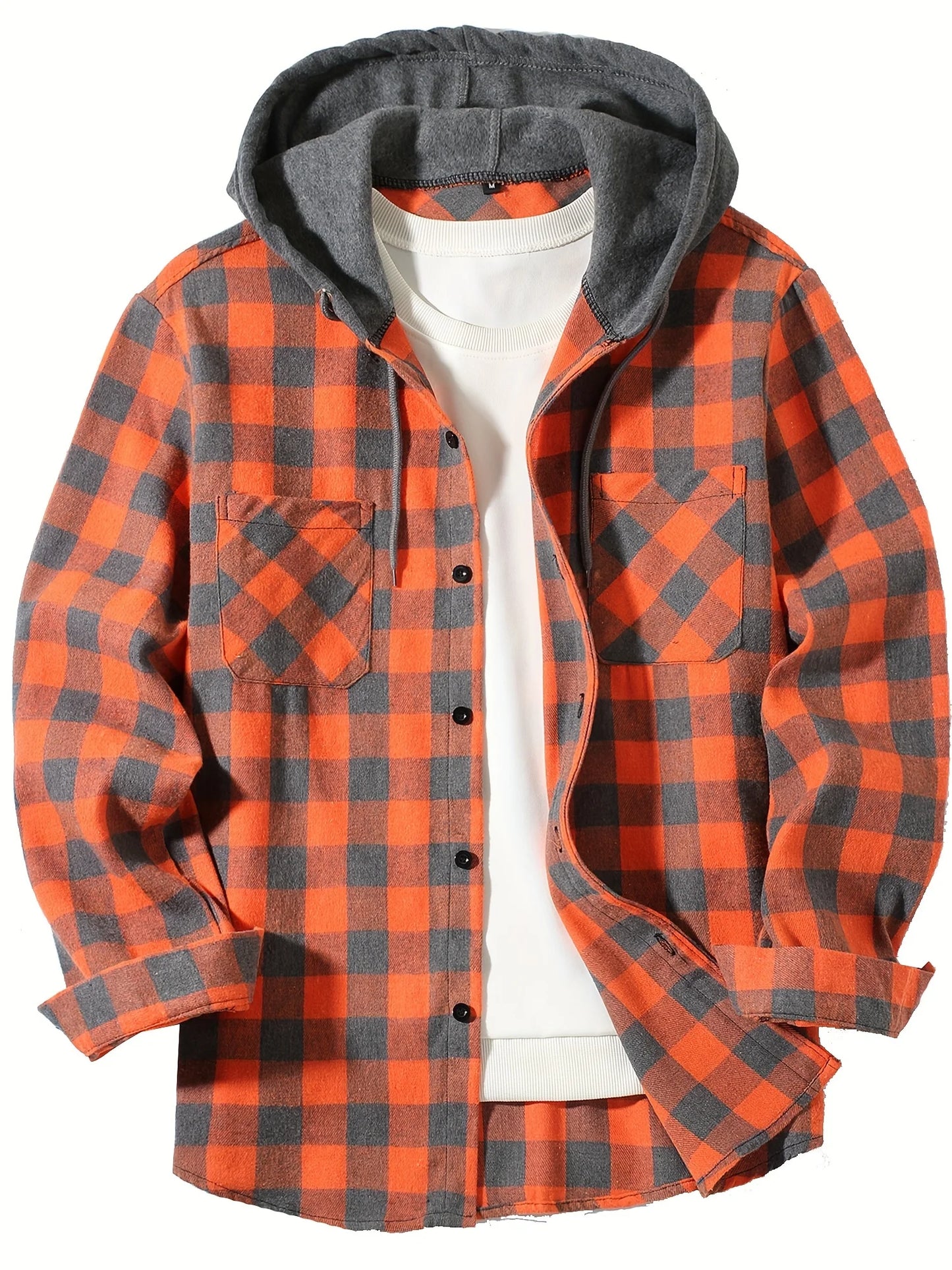 Men's Loose Plaid Hooded Shirt