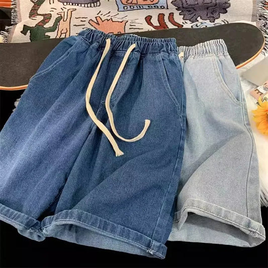 Men’s Korean Vintage Wide-Leg Denim Shorts