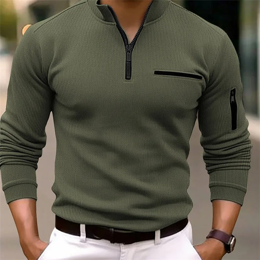 Men’s Striped Zipper Polo