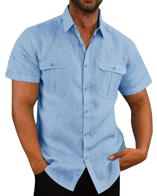 Men's Cotton Linen Short-Sleeve Shirt