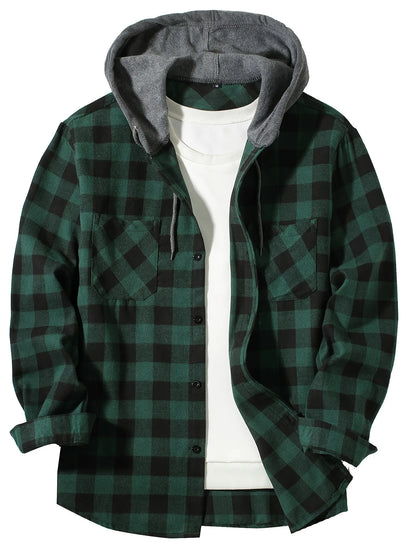 Men's Loose Plaid Hooded Shirt