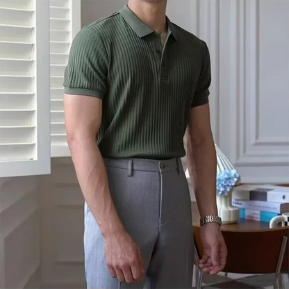Ribbed Textured Polo Shirt
