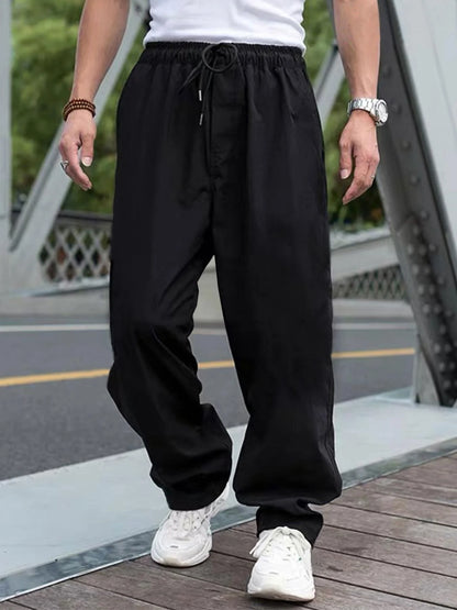 Men’s Drawstring Waist Cargo Pants – Casual Straight-Leg Trousers