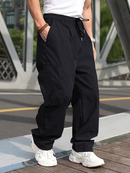 Men’s Drawstring Waist Cargo Pants – Casual Straight-Leg Trousers