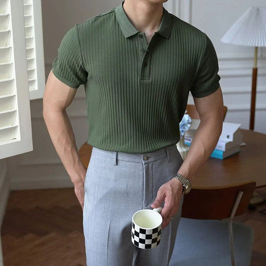 Ribbed Textured Polo Shirt
