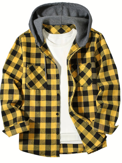 Men's Loose Plaid Hooded Shirt