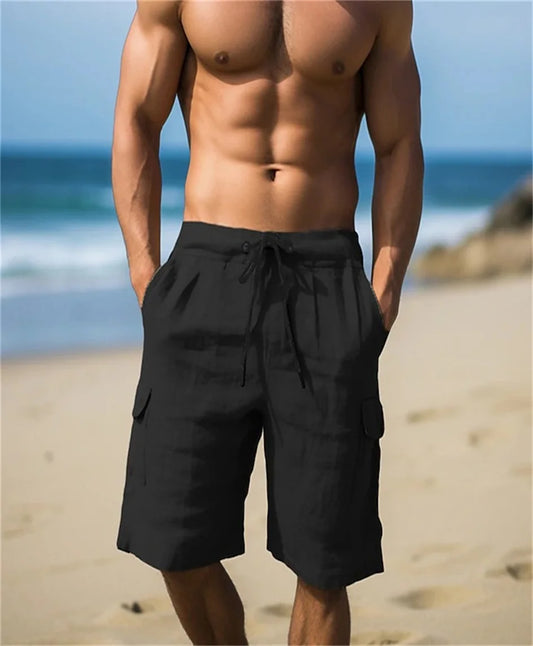 Men’s Linen Cargo Shorts with Drawstring Waist