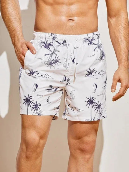 Men’s 3D Coconut Tree Print Swim Shorts