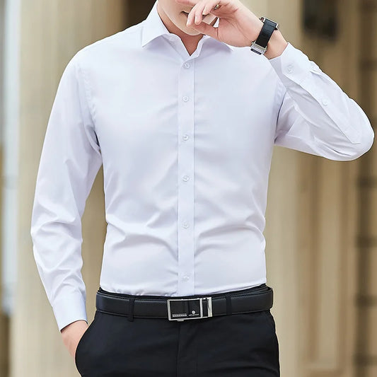 Men's Plus Size Solid Long-Sleeve Shirt